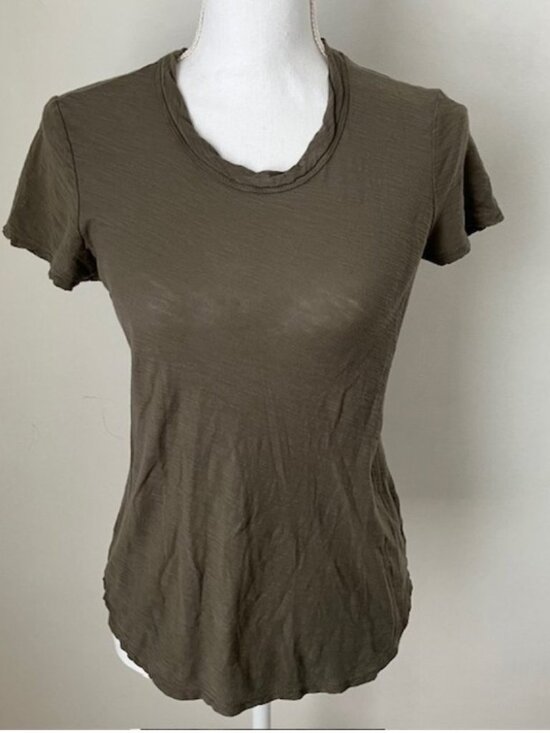 Tops - Crew Neck Tee -  Olive Green